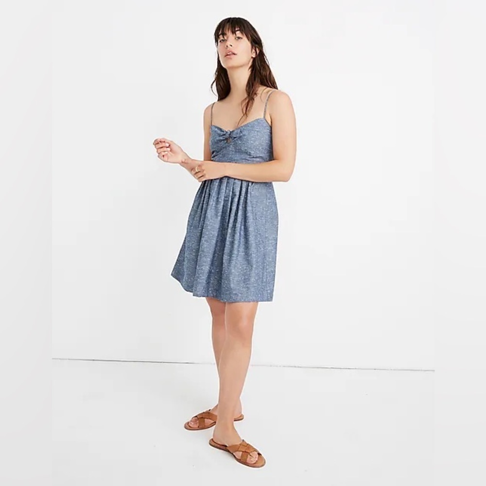 Madewell Blue Chambray Tie Front cutout cami sleeveless front tie dress size 0 - Picture 2 of 11